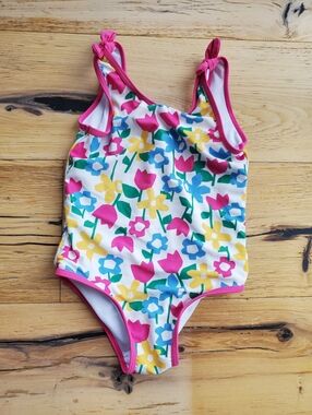 Joe Fresh White Floral One-Piece Swimsuit with Pink Trim